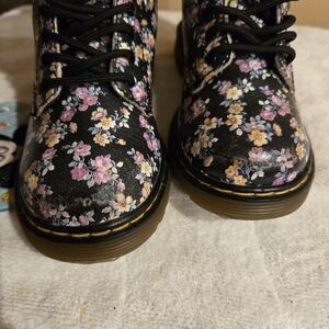 Dr. Martens Floral Baby Walker Shoes - Black and Pink
